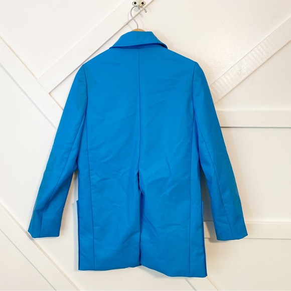 Nina Ricci Asymmetric Cutout Faux Leather Button Front Collared Blazer Blue 34 - Picture 8 of 14